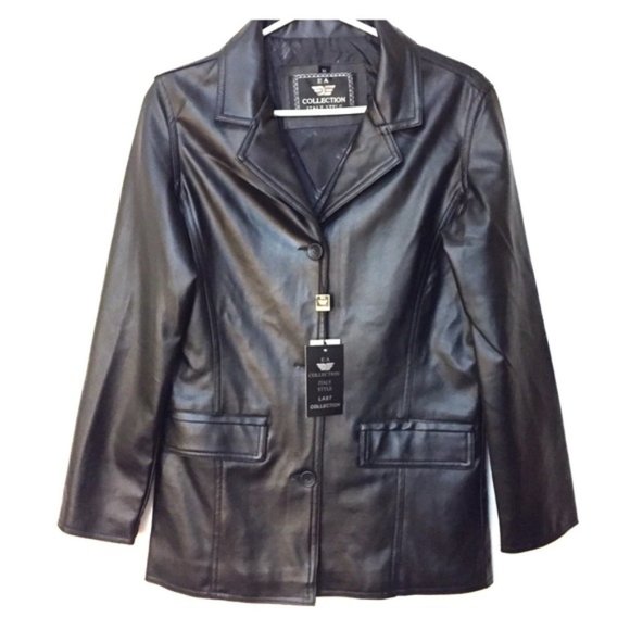 EA Collection Faux Leather Black Blazer - Picture 1 of 4
